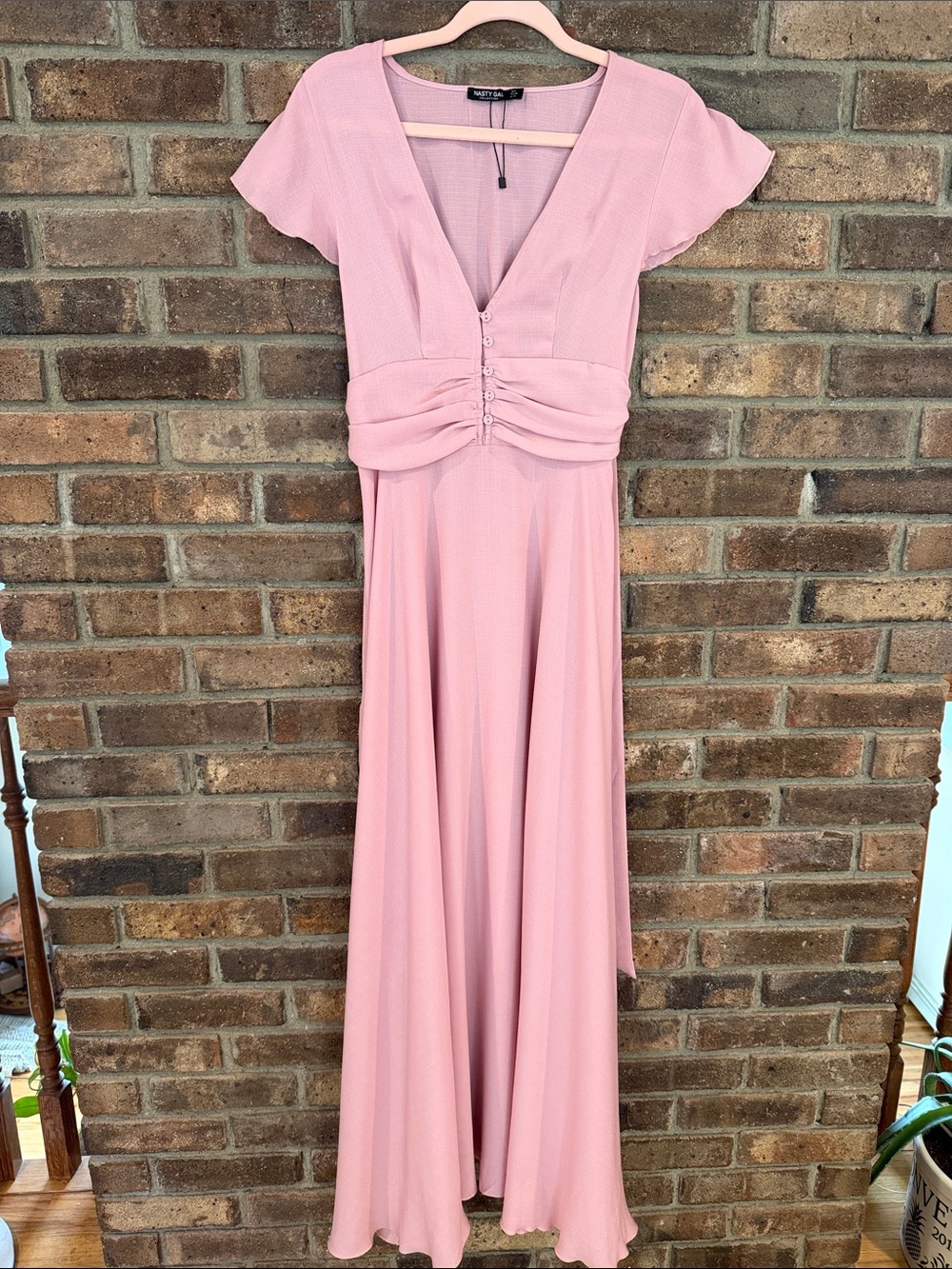 Nasty Gal Dusty Pink Maxi Dress with Ruched Waist